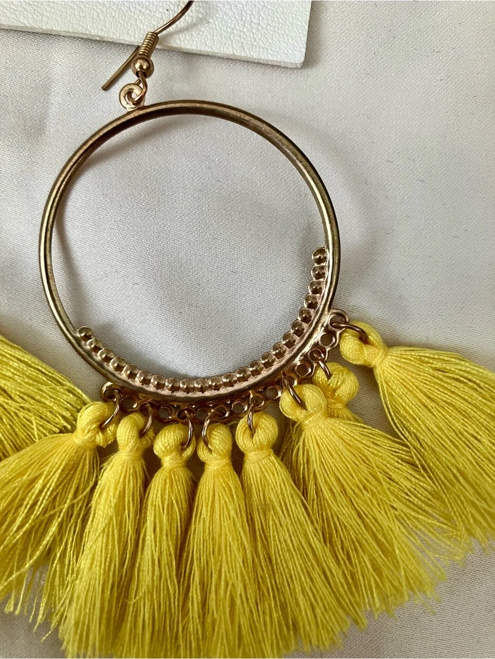 Free People Bright Yellow Tassel Hoop Earrings